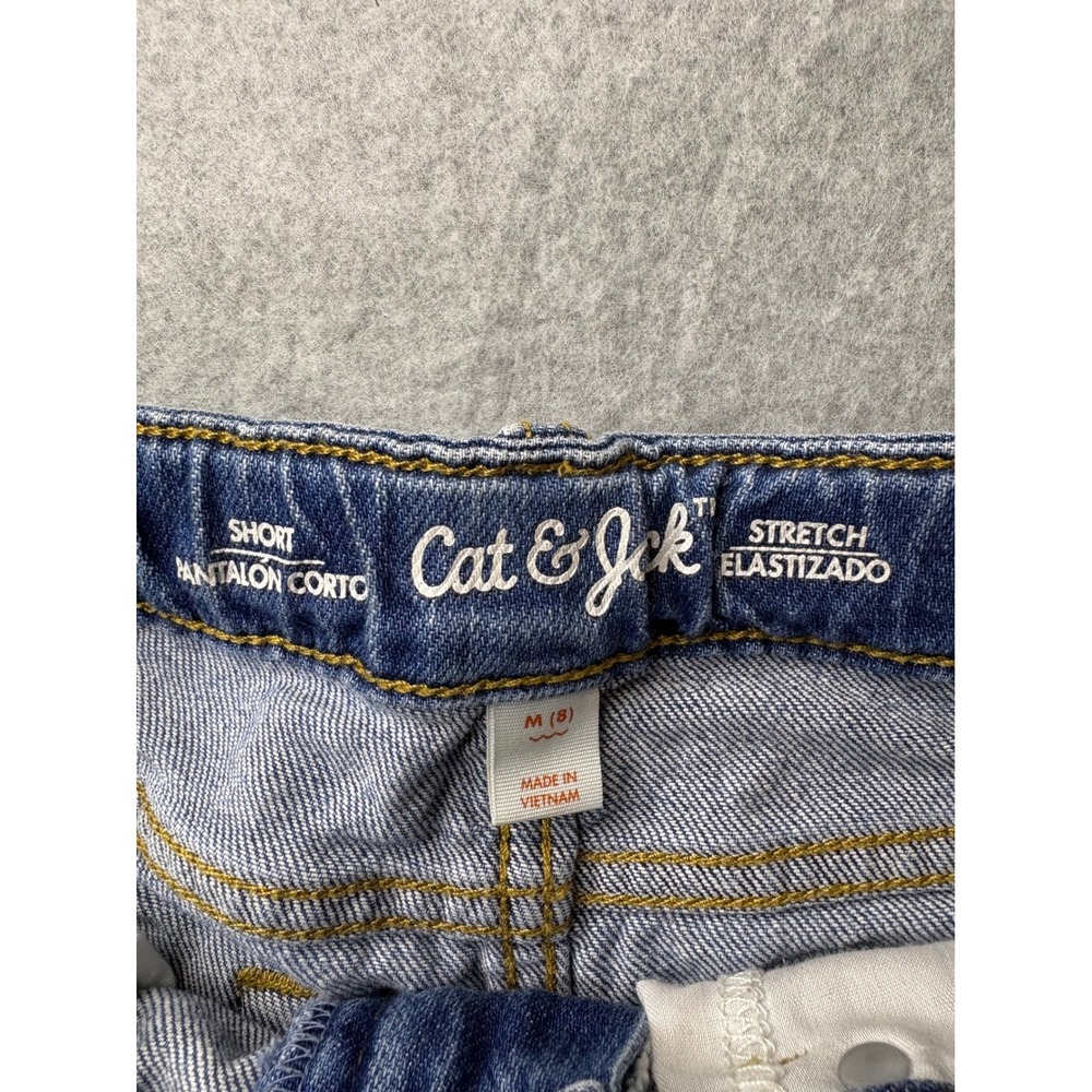 Cat & Jack Girls Distressed Denim Shorts Medium Wash Size M 8 Frayed Hem Stretch - Picture 2 of 7